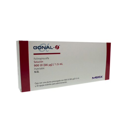 Gonal-f vista lateral de medicamento en presentación de 900 UI