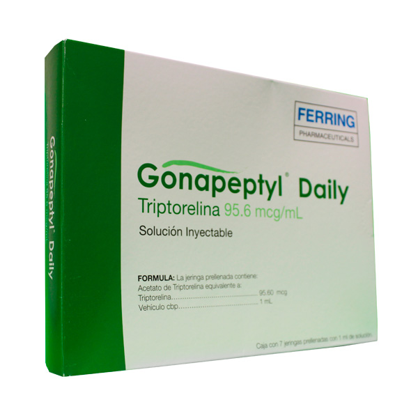 Gonapeptyl Daily vista frontal de medicamento en presentación de 95.6 mcg