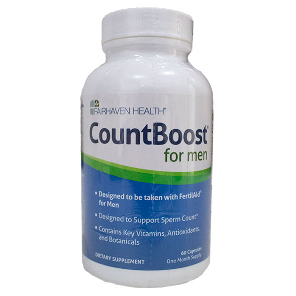 CountBoost for men vista frontal de suplemento alimenticio en presentación de 60 cápsulas