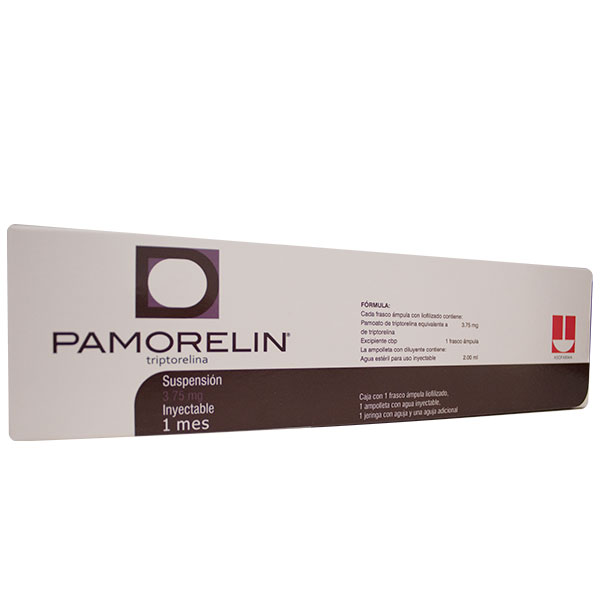 Pamorelin vista trasera de medicamento en presentación de 3.75 mg