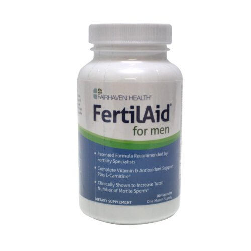 FertilAid for men vista frontal de suplemento alimenticio en presentación de 90 cápsulas