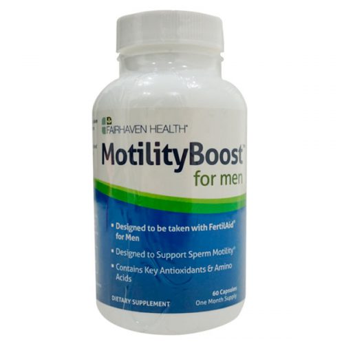 MotilityBoost for men vista frontal de suplemento alimenticio en presentación de 60 cápsulas