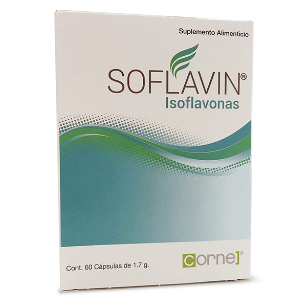 Soflavin vista frontal de suplemento alimenticio en presentación de 60 cápsulas
