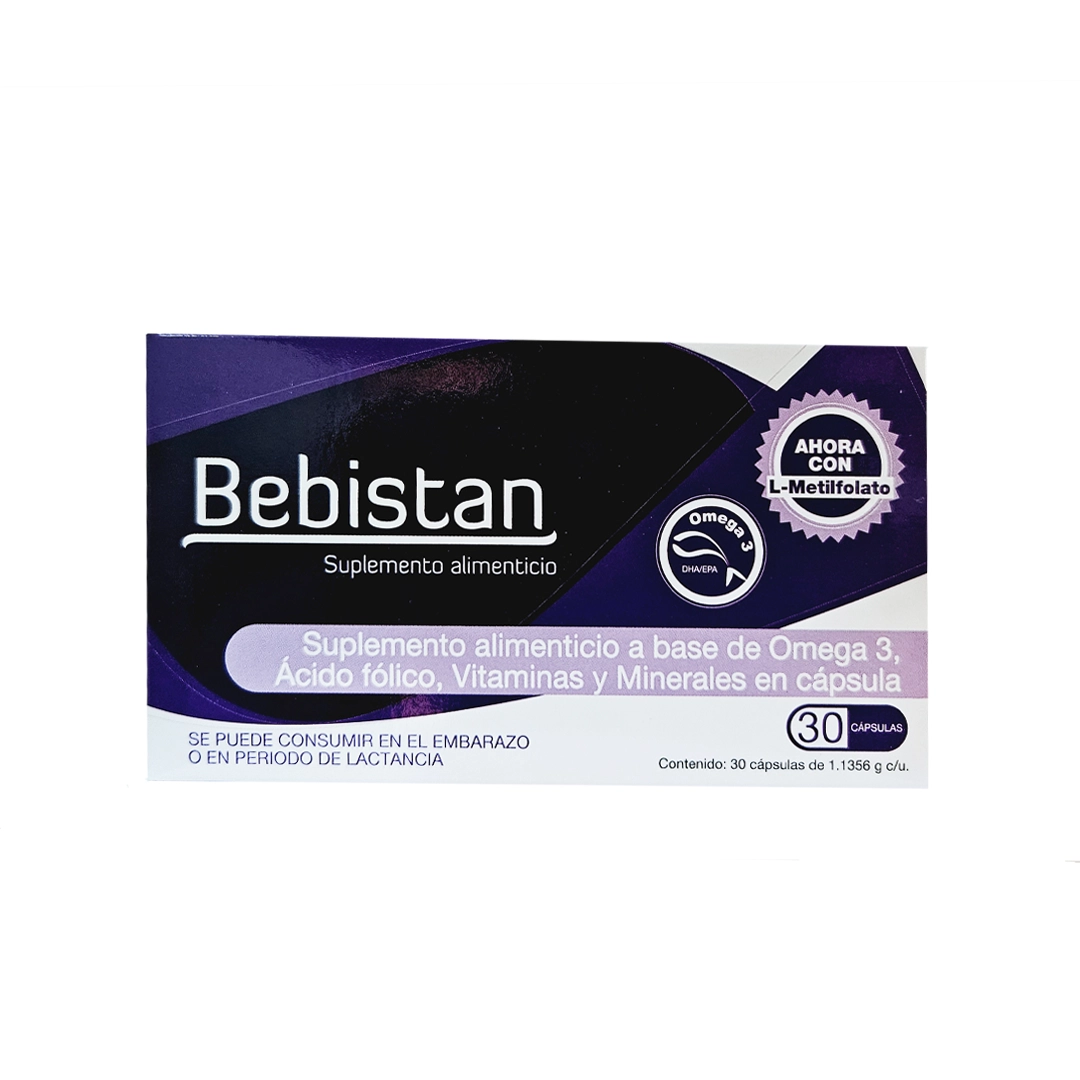 Bebistan 30 cápsulas suplemento alimenticio, vista frontal