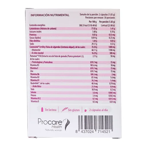 Inovocare suplemento para fertilidad, vista de reverso. De venta en Medifert.