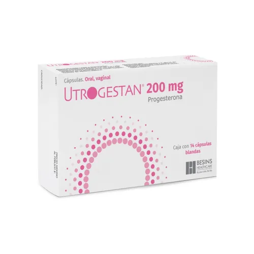 Utrogestan 200 mg medicamento con 14 cápsulas