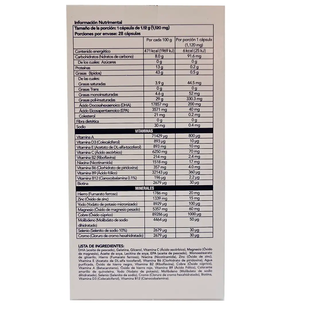 Ingredientes Elevit 2 Omegas con 28 cápsulas