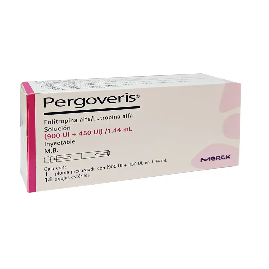 Pergoveris 900 UI vista frontal de medicamento en presentación de 900/450 UI v1